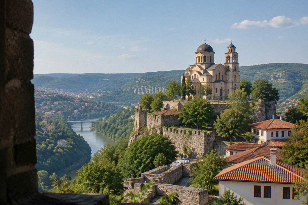 The Patriarchal Cathedral standing on the summit of Tsarevets hill above Veliko Tarnovo