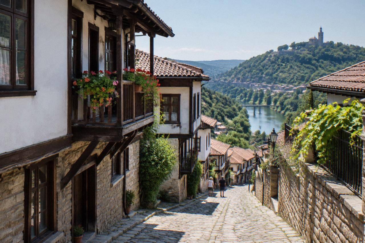 An exhibition gallery interior in Veliko Tarnovo with artworks displayed on the walls