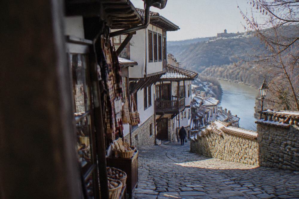 Traditional shopfront on a market street in Veliko Tarnovo