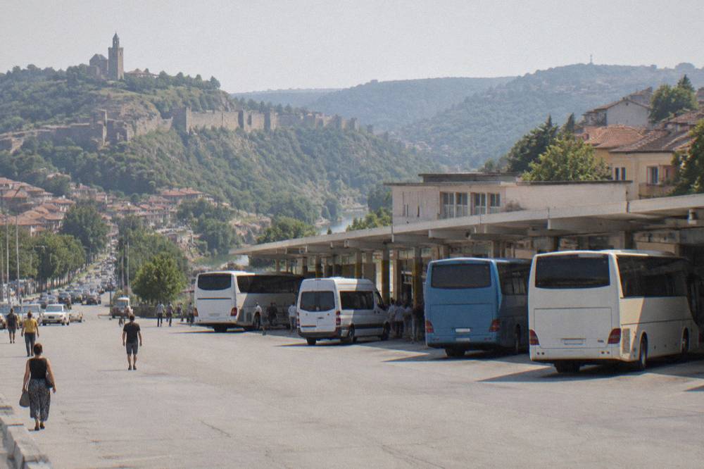 Ticket windows and departure boards at the South bus station in Veliko Tarnovo