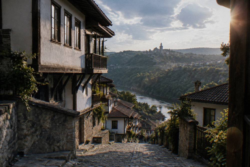 Clouds moving over the rooftops of the old town in Veliko Tarnovo