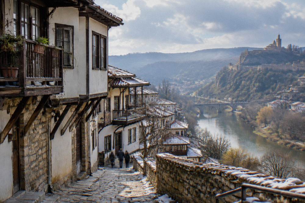 Rain clouds over the Yantra river bend and the hills of Veliko Tarnovo