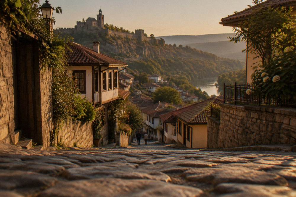 Cobbled street with traditional revival-era houses in the Varosha quarter