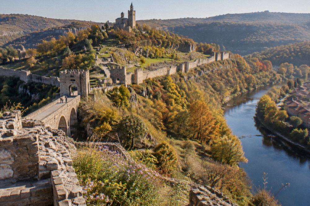Autumn colours on the hills around the Yantra river bend below the fortress
